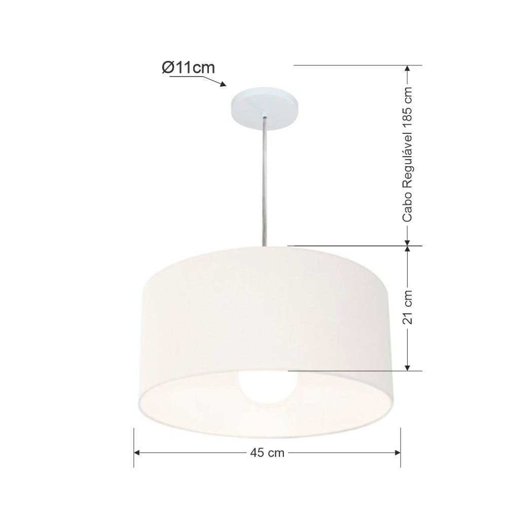 Pendente Cilíndrico Md-4203 Cúpula em Tecido 45x21cm Branco - Bivolt