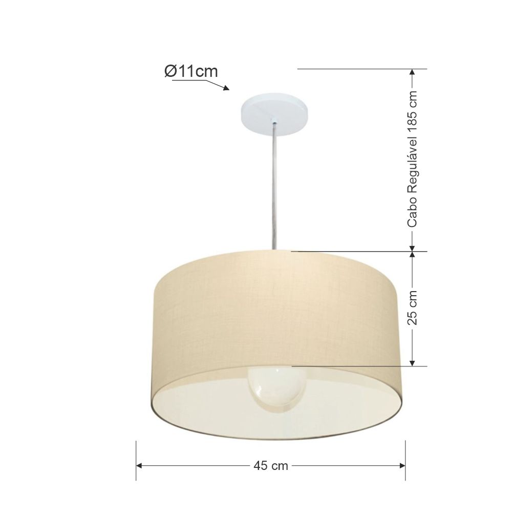 Pendente Cilíndrico Md-4204 Cúpula em Tecido 45x25cm Algodão Crú - Bivolt