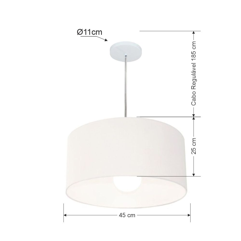 Pendente Cilíndrico Md-4204 Cúpula em Tecido 45x25cm Branco - Bivolt