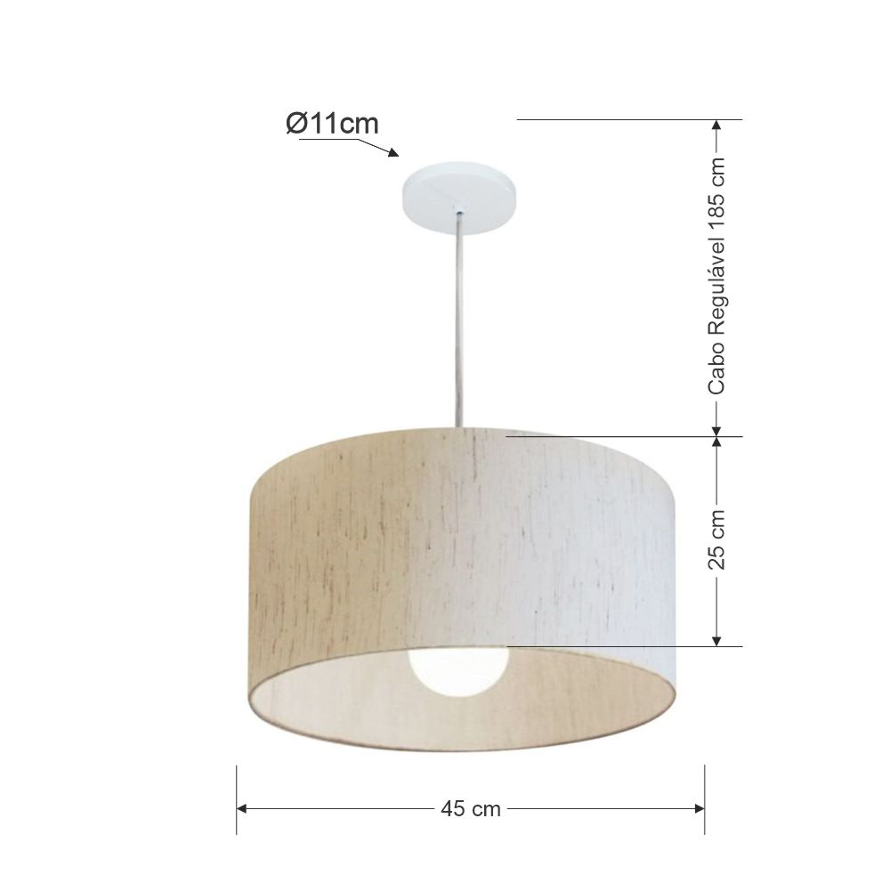 Pendente Cilíndrico Md-4204 Cúpula em Tecido 45x25cm Linho Bege - Bivolt