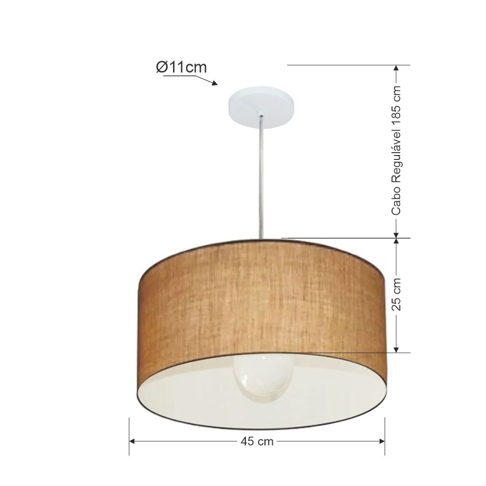 Pendente Cilíndrico Md-4204 Cúpula em Tecido 45x25cm Palha - Bivolt