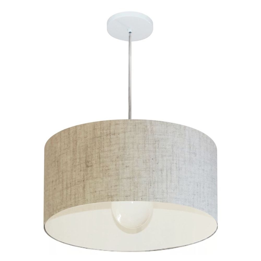 Pendente Cilíndrico Md-4204 Cúpula em Tecido 45x25cm Rústico Bege - Bivolt