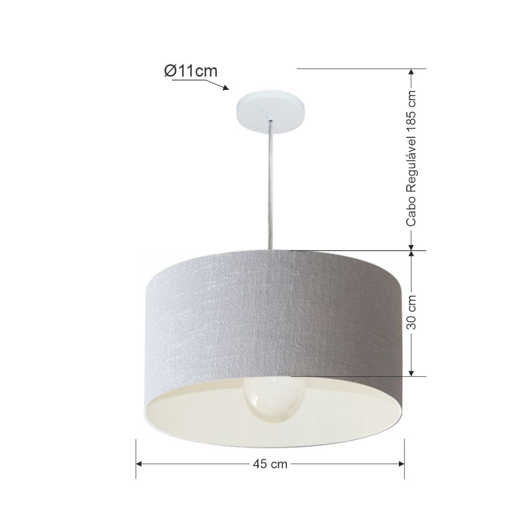 Pendente Cilíndrico Md-4205 Cúpula em Tecido 45x30cm Rústico Cinza - Bivolt