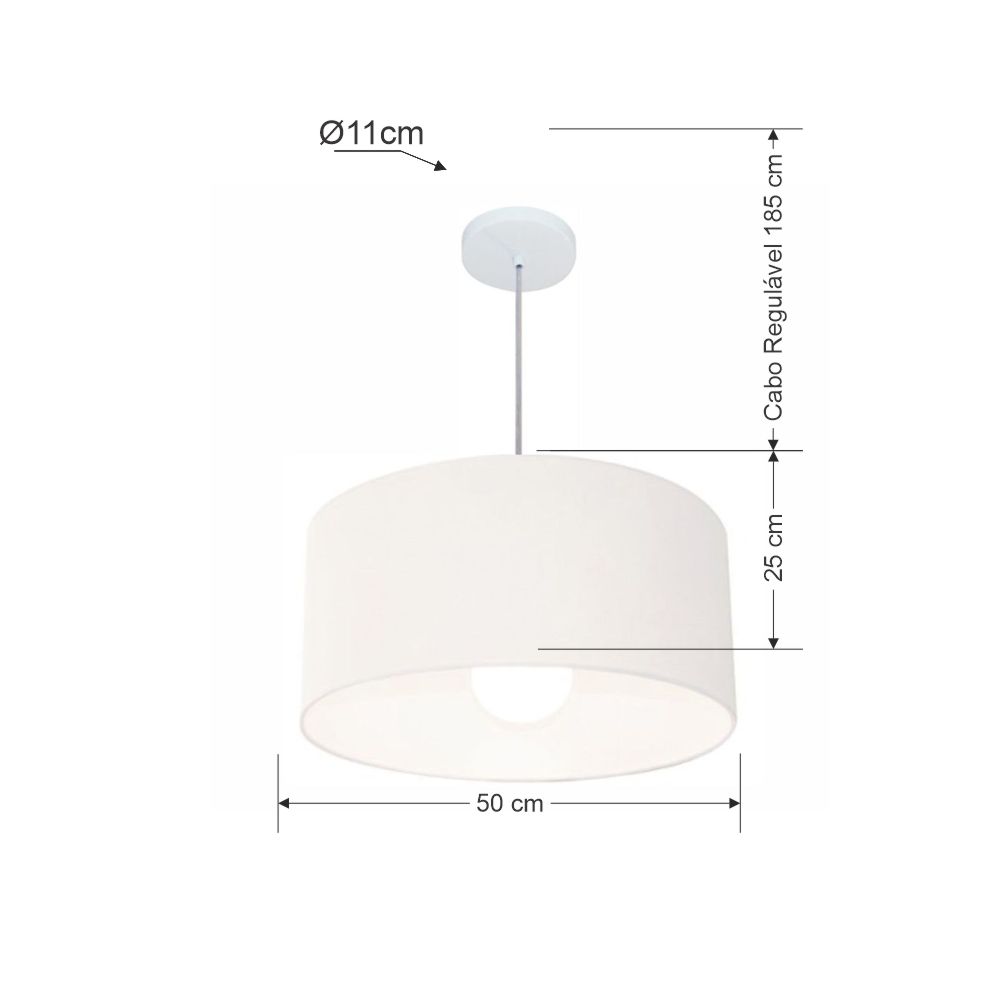 Pendente Cilíndrico Md-4206 Cúpula em Tecido 50x25cm Branco - Bivolt