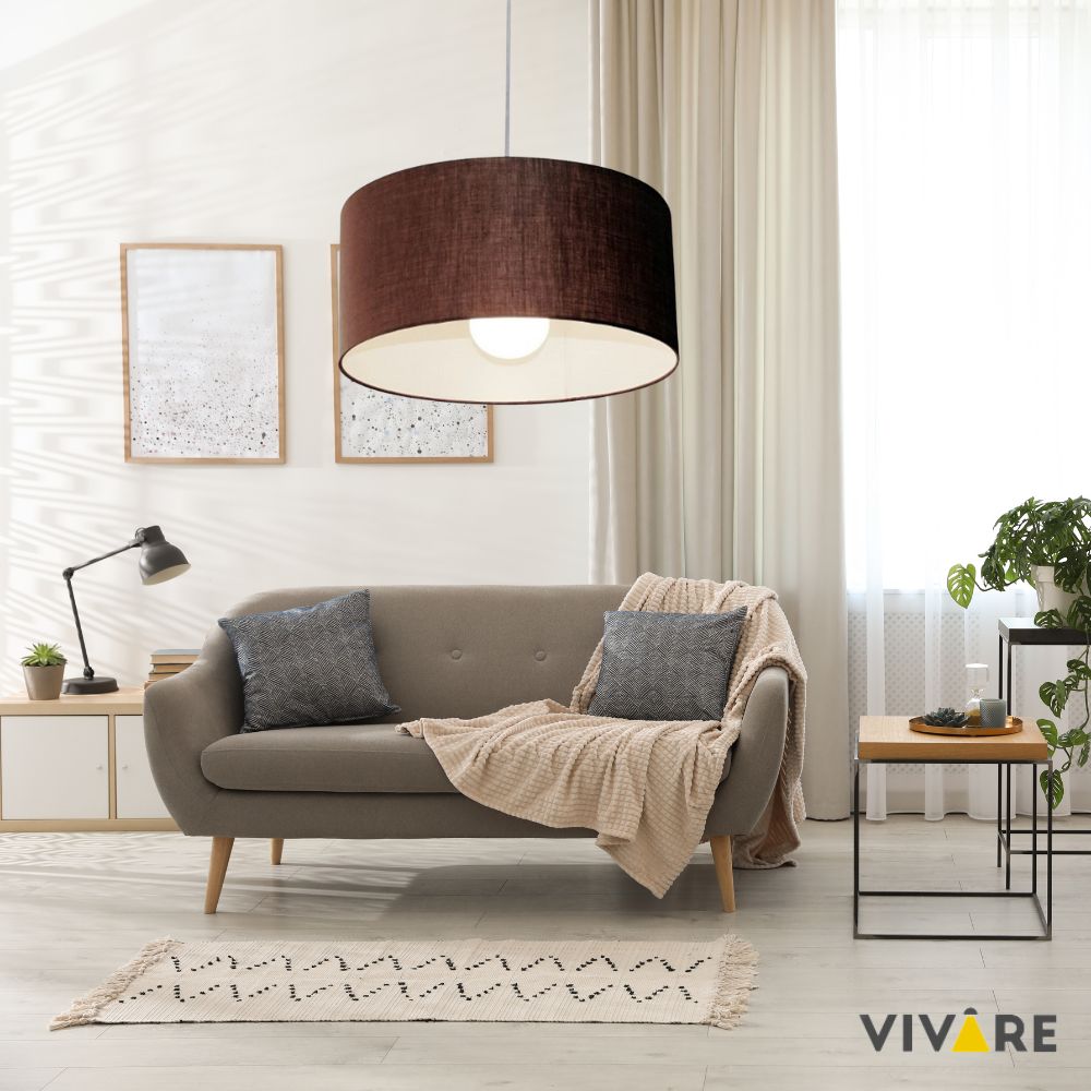 Pendente Cilíndrico Md-4206 Cúpula em Tecido 50x25cm Café - Bivolt