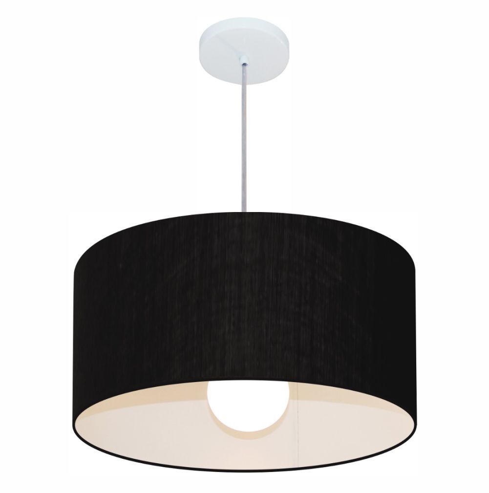 Pendente Cilíndrico Md-4206 Cúpula em Tecido 50x25cm Preto - Bivolt