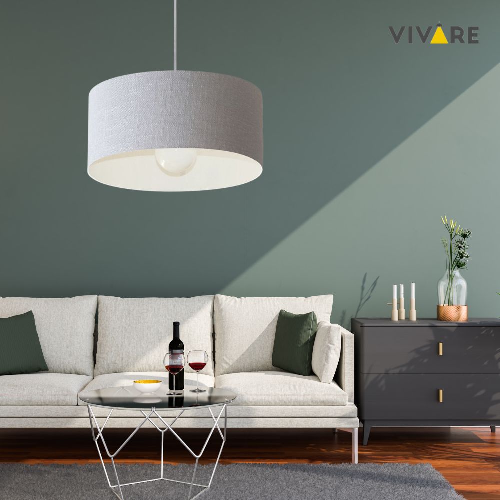 Pendente Cilíndrico Md-4207 Cúpula em Tecido 55x25cm Rústico Cinza - Bivolt