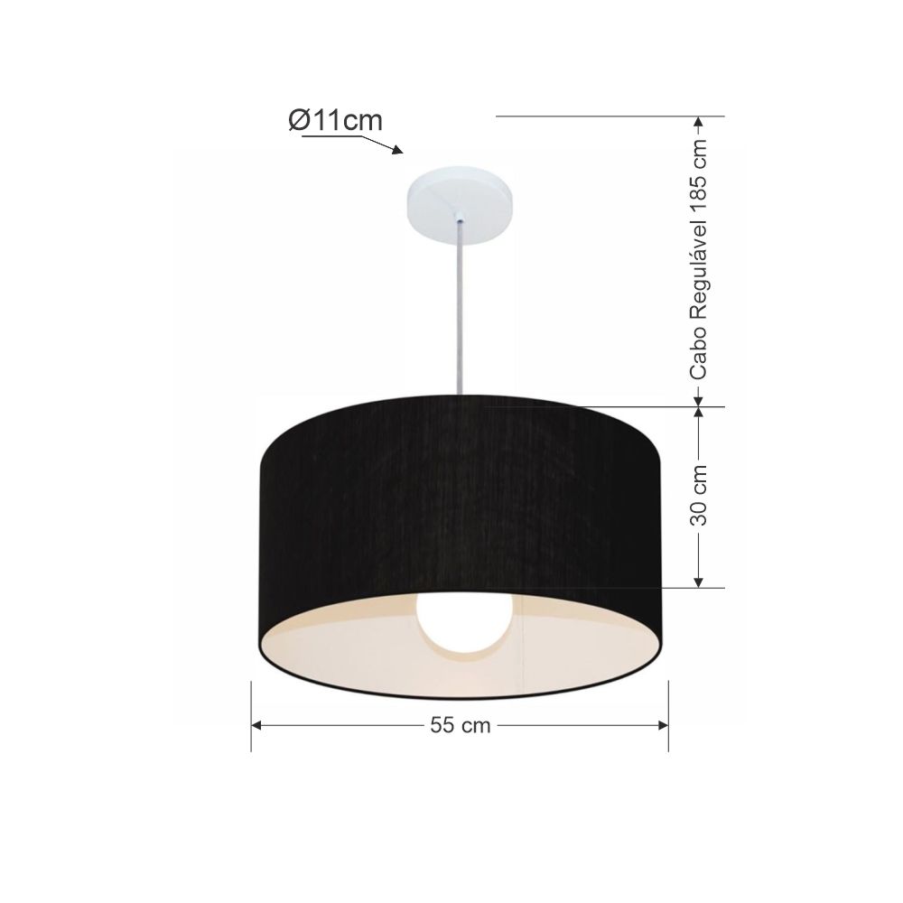 Pendente Cilíndrico Md-4208 Cúpula em Tecido 55x30cm Preto - Bivolt