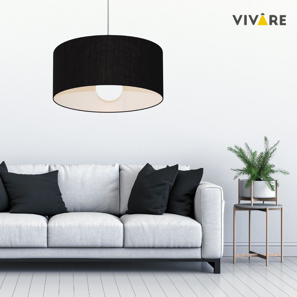 Pendente Cilíndrico Md-4208 Cúpula em Tecido 55x30cm Preto - Bivolt