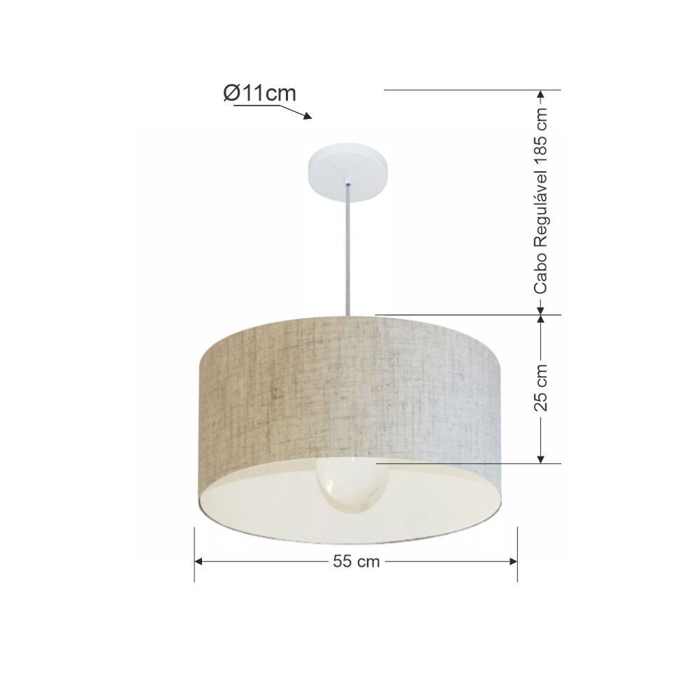 Pendente Cilíndrico Md-4208 Cúpula em Tecido 55x30cm Rústico Bege - Bivolt