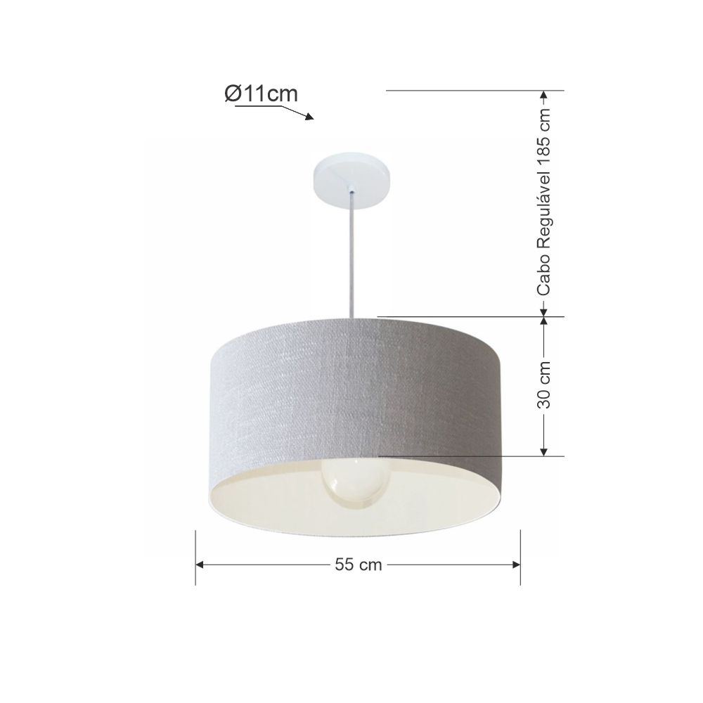 Pendente Cilíndrico Md-4208 Cúpula em Tecido 55x30cm Rústico Cinza - Bivolt
