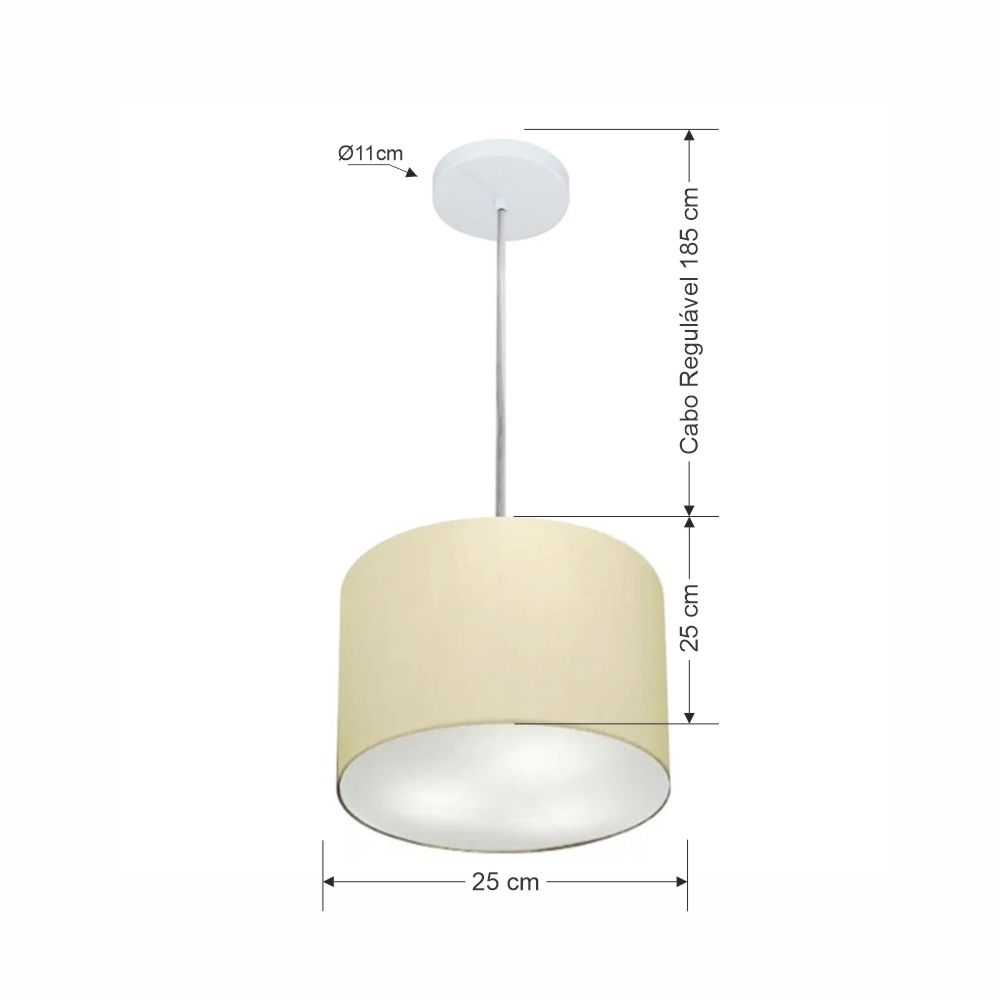 Pendente Cilíndrico Md-4209 Cúpula em Tecido 25x25cm Algodão Crú - Bivolt