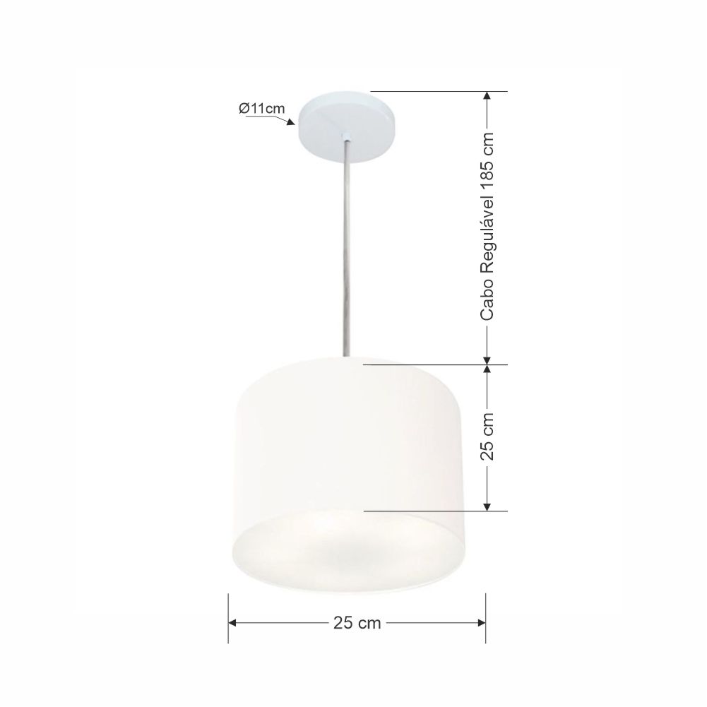 Pendente Cilíndrico Md-4209 Cúpula em Tecido 25x25cm Branco - Bivolt