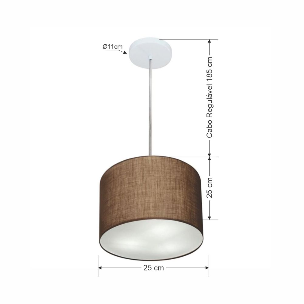 Pendente Cilíndrico Md-4209 Cúpula em Tecido 25x25cm Café - Bivolt