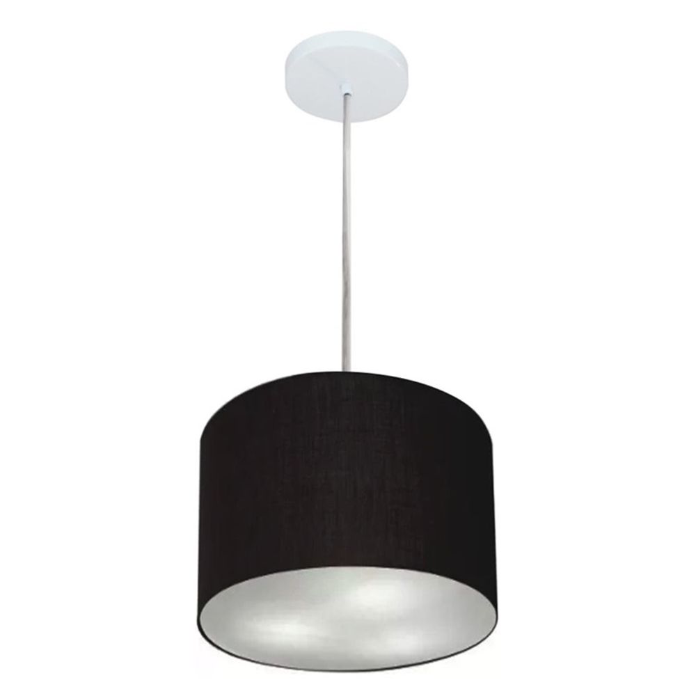 Pendente Cilíndrico Md-4209 Cúpula em Tecido 25x25cm Preto - Bivolt