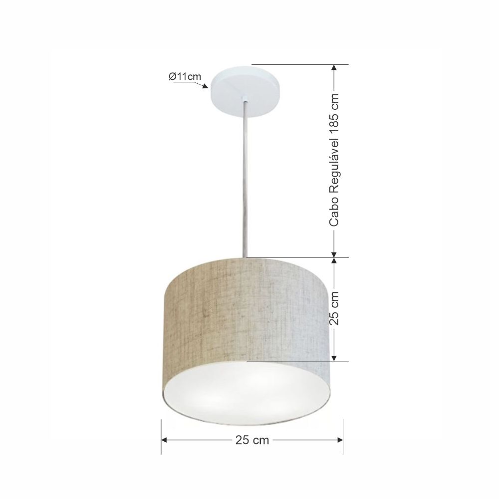 Pendente Cilíndrico Md-4209 Cúpula em Tecido 25x25cm Rústico Bege - Bivolt