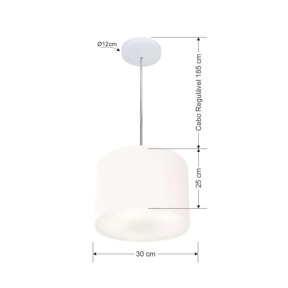 Pendente Cilíndrico Md-4210 Cúpula em Tecido 30x25cm Branco - Bivolt
