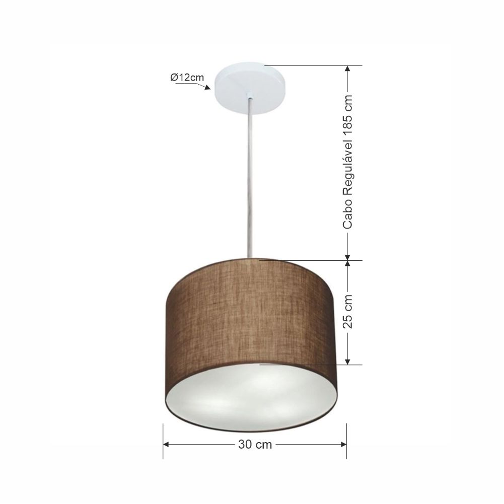 Pendente Cilíndrico Md-4210 Cúpula em Tecido 30x25cm Café - Bivolt