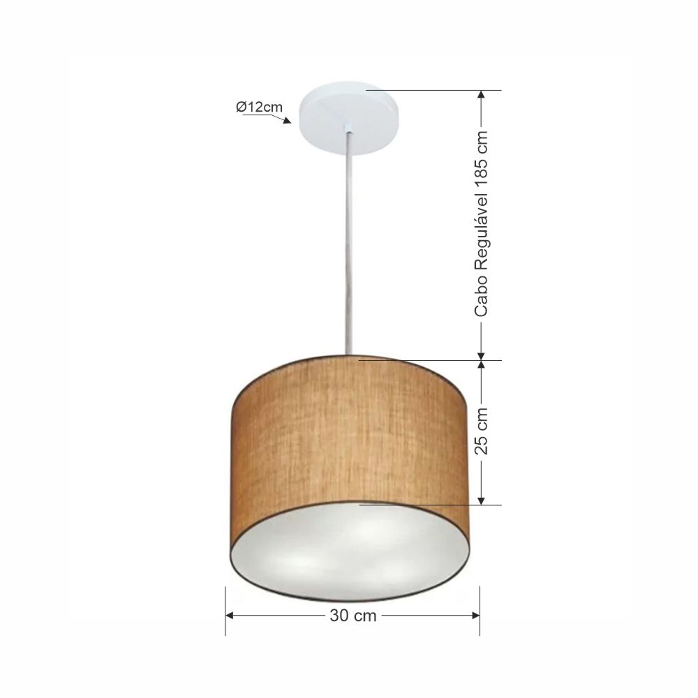 Pendente Cilíndrico Md-4210 Cúpula em Tecido 30x25cm Palha - Bivolt