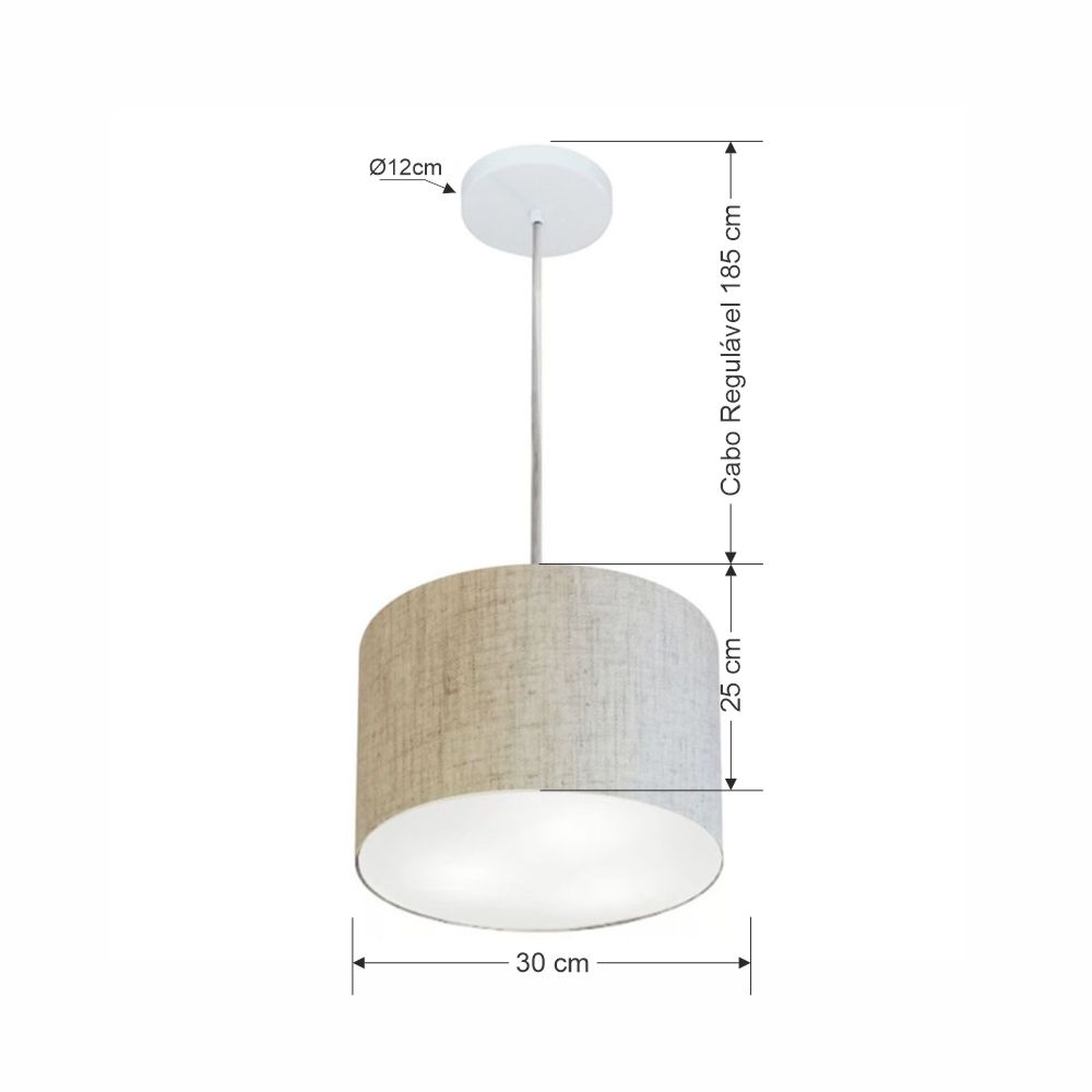 Pendente Cilíndrico Md-4210 Cúpula em Tecido 30x25cm Rústico Bege - Bivolt