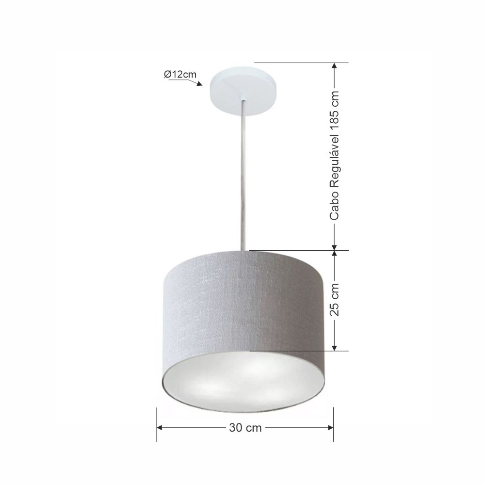 Pendente Cilíndrico Md-4210 Cúpula em Tecido 30x25cm Rústico Cinza - Bivolt