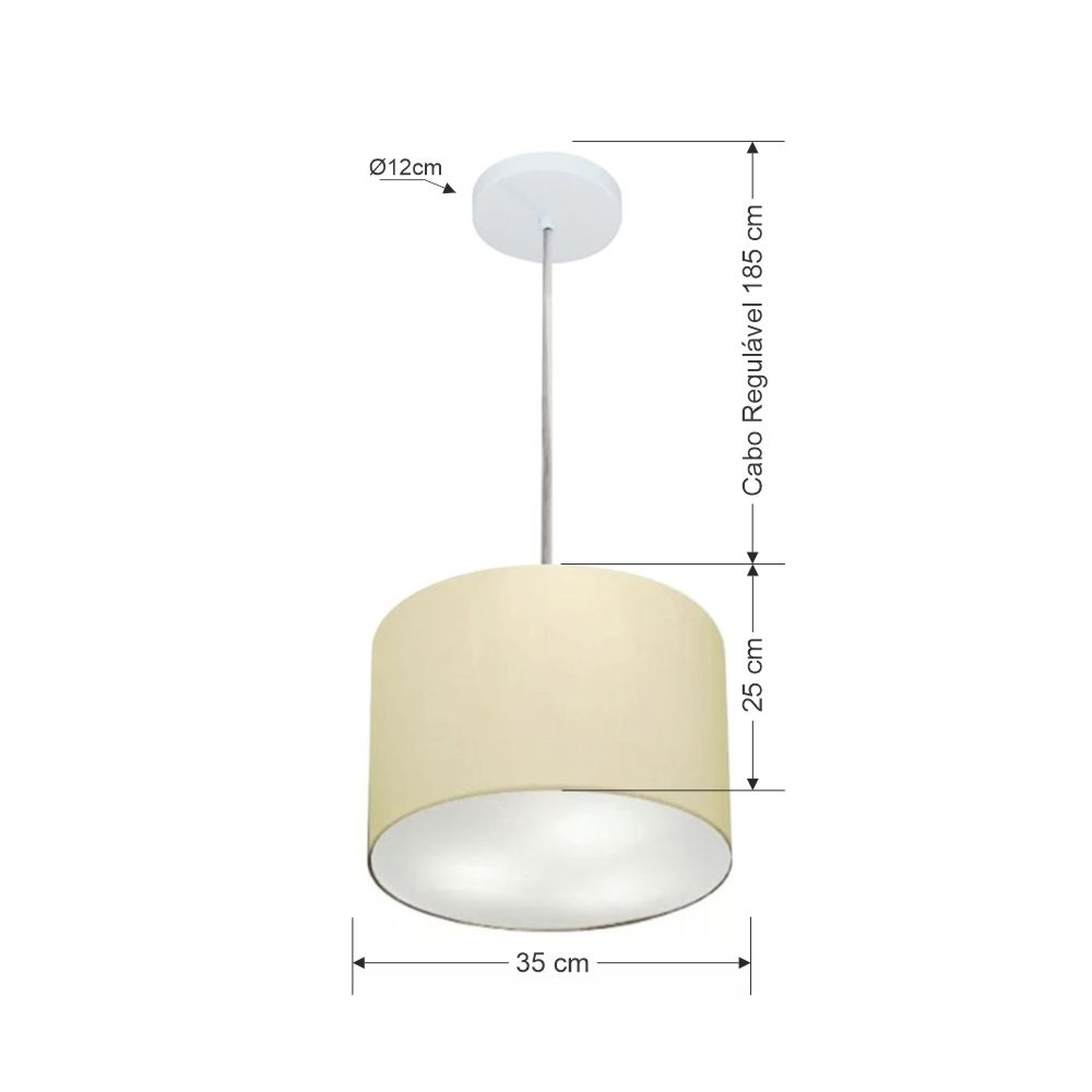 Pendente Cilíndrico Md-4211 Cúpula em Tecido 35x25cm Algodão Crú - Bivolt