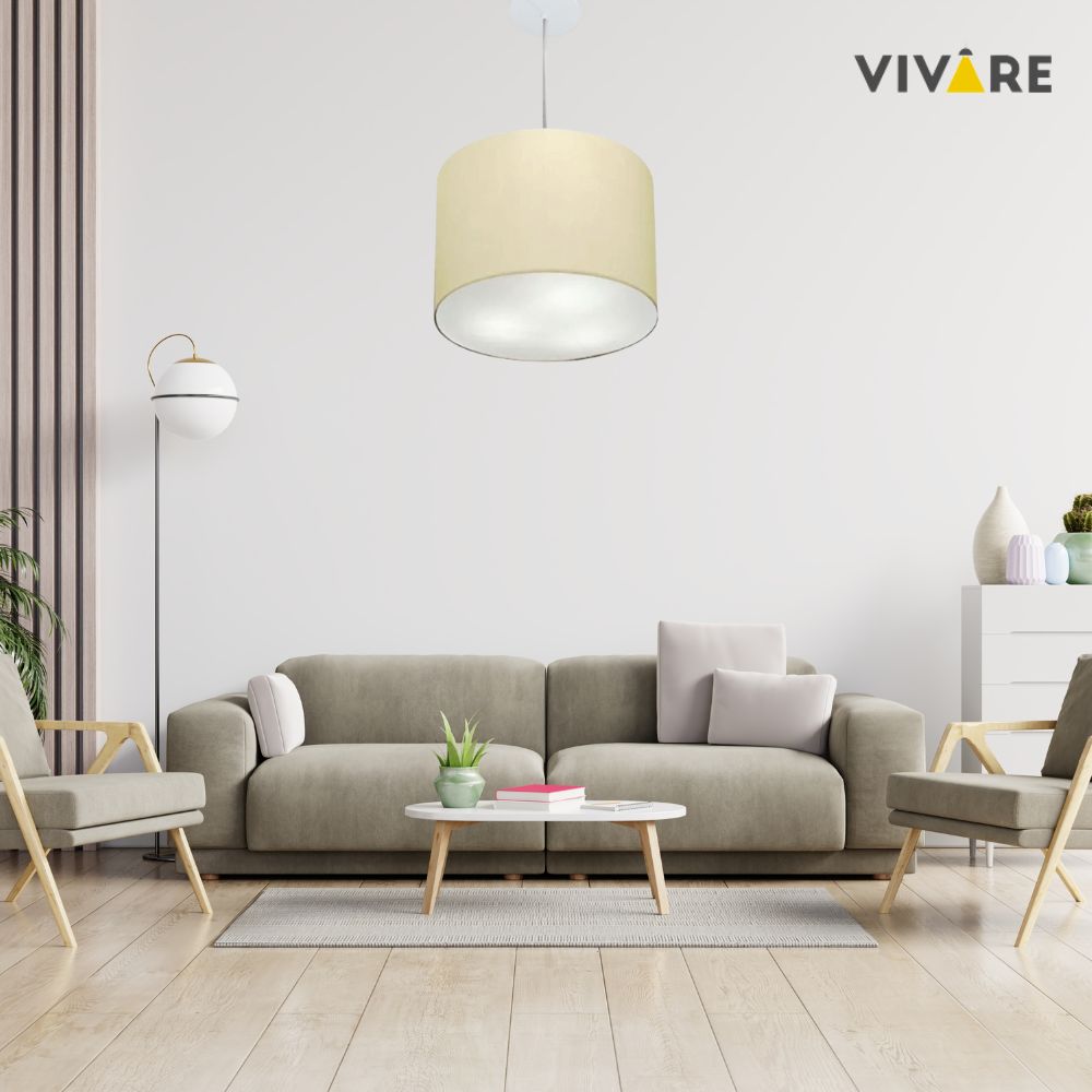 Pendente Cilíndrico Md-4211 Cúpula em Tecido 35x25cm Algodão Crú - Bivolt