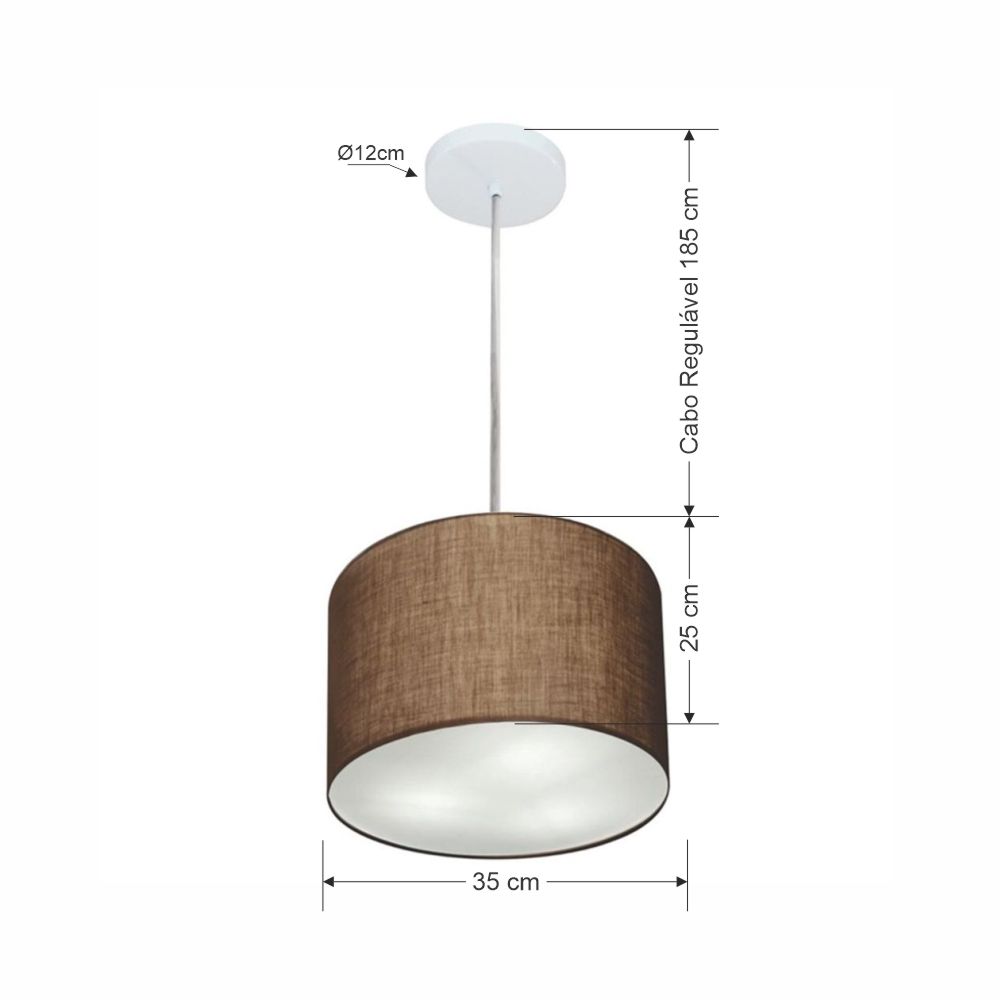 Pendente Cilíndrico Md-4211 Cúpula em Tecido 35x25cm Café - Bivolt
