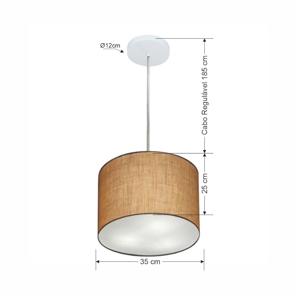 Pendente Cilíndrico Md-4211 Cúpula em Tecido 35x25cm Palha - Bivolt