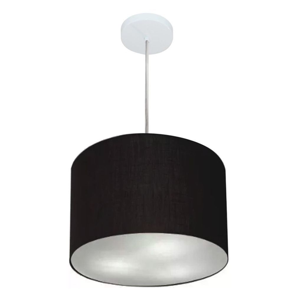 Pendente Cilíndrico Md-4211 Cúpula em Tecido 35x25cm Preto - Bivolt