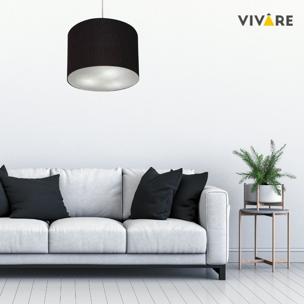 Pendente Cilíndrico Md-4211 Cúpula em Tecido 35x25cm Preto - Bivolt