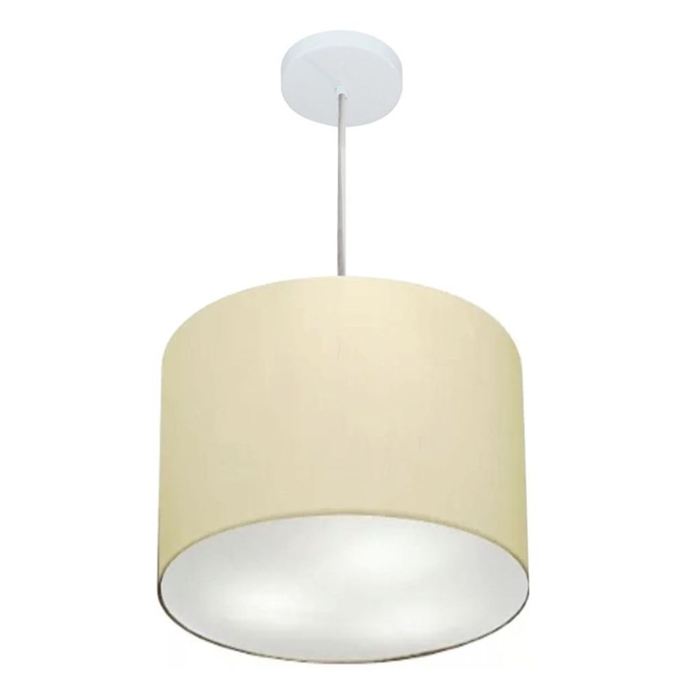 Pendente Cilíndrico Md-4212 Cúpula em Tecido 40x30cm Algodão Crú - Bivolt