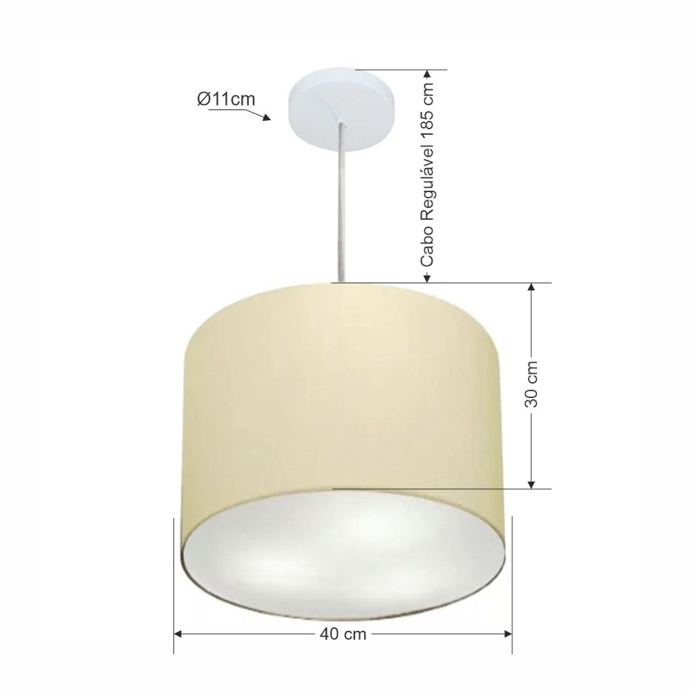 Pendente Cilíndrico Md-4212 Cúpula em Tecido 40x30cm Algodão Crú - Bivolt