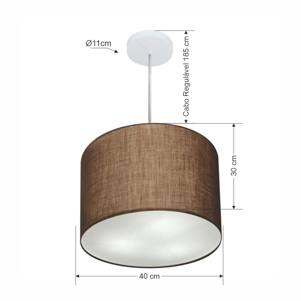 Pendente Cilíndrico Md-4212 Cúpula em Tecido 40x30cm Café - Bivolt