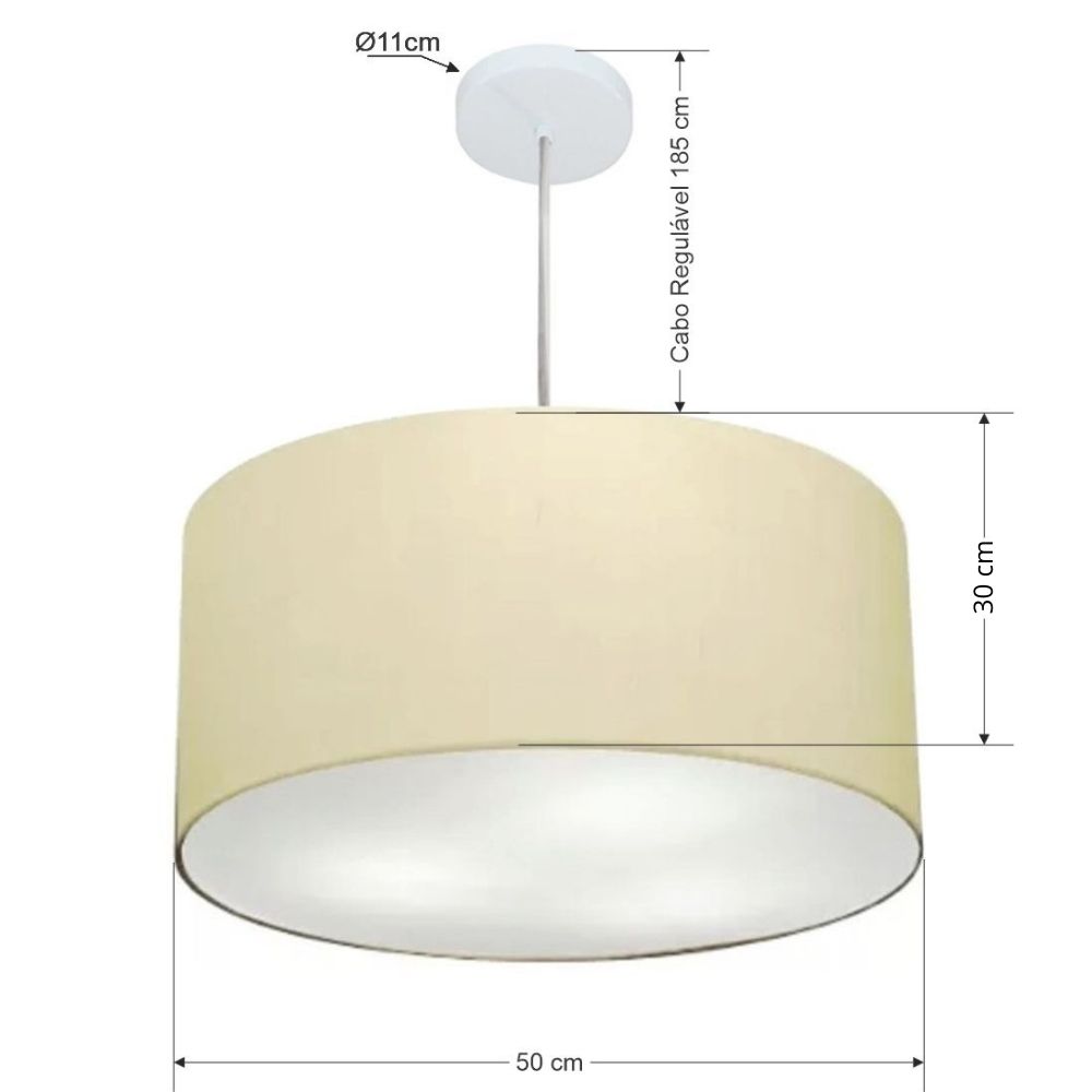 Pendente Cilíndrico Md-4213 Cúpula em Tecido 50x30cm Algodão Crú - Bivolt