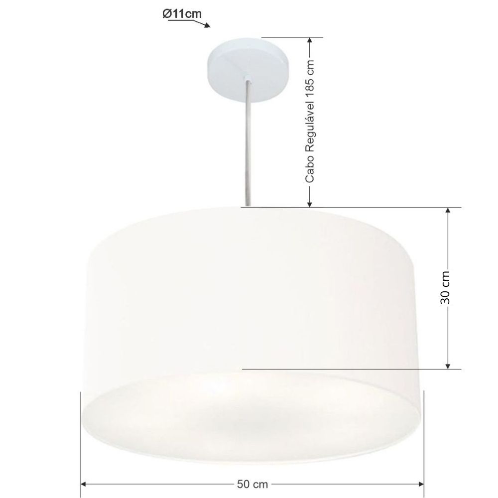 Pendente Cilíndrico Md-4213 Cúpula em Tecido 50x30cm Branco - Bivolt