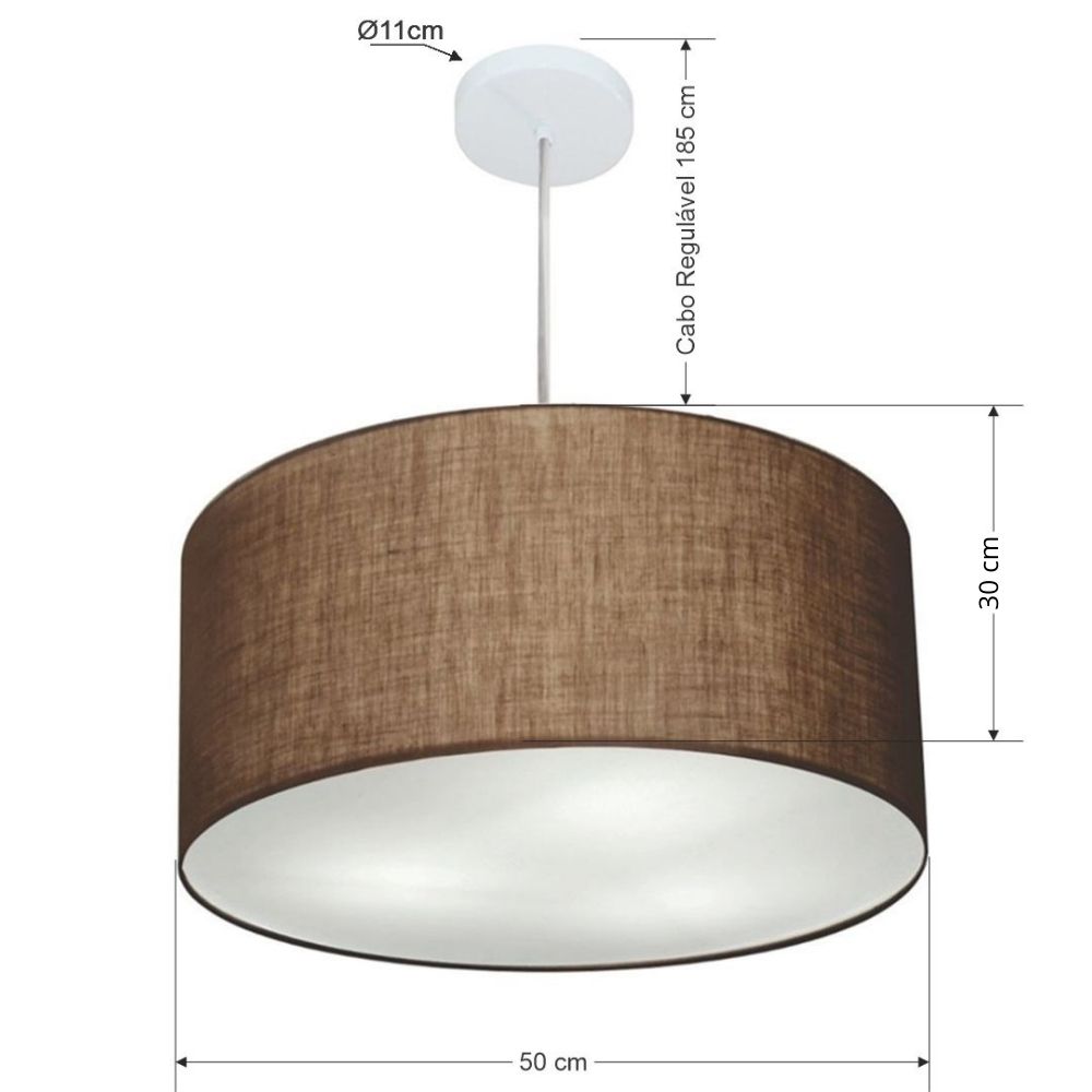 Pendente Cilíndrico Md-4213 Cúpula em Tecido 50x30cm Café - Bivolt