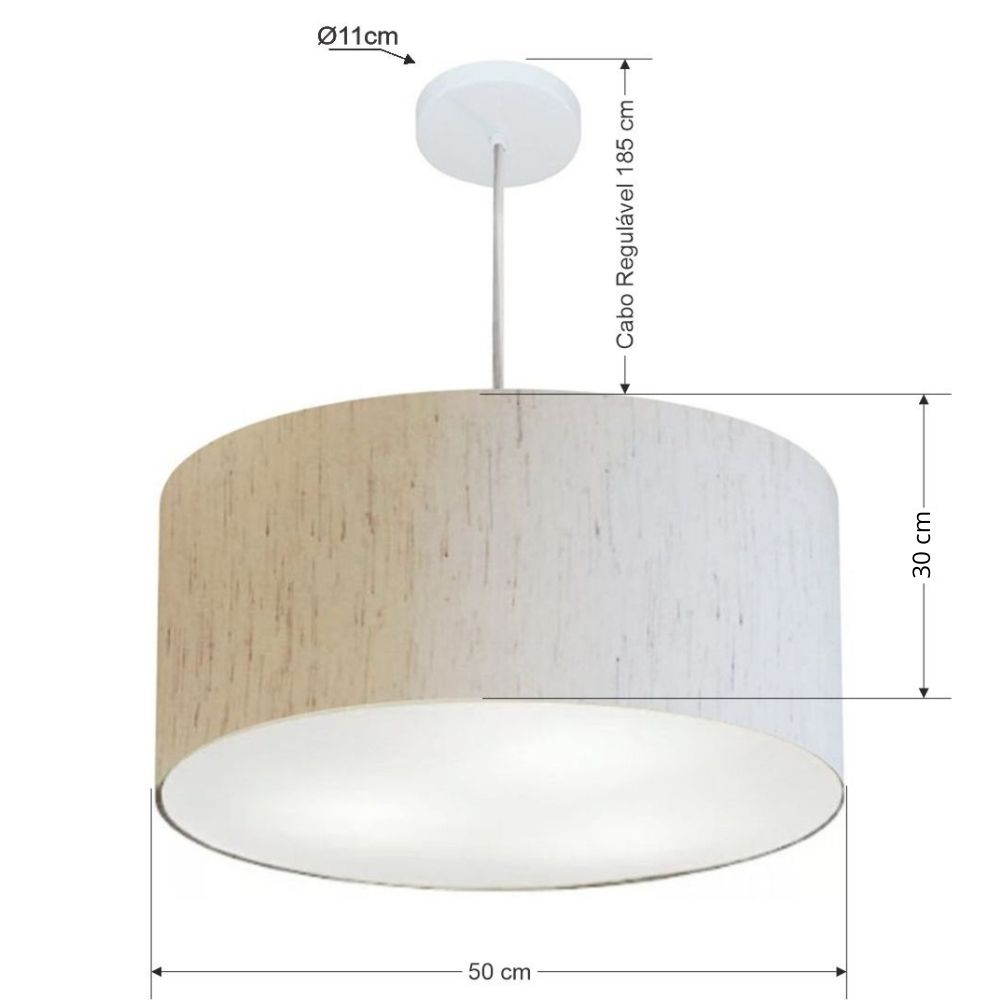 Pendente Cilíndrico Md-4213 Cúpula em Tecido 50x30cm Linho Bege - Bivolt