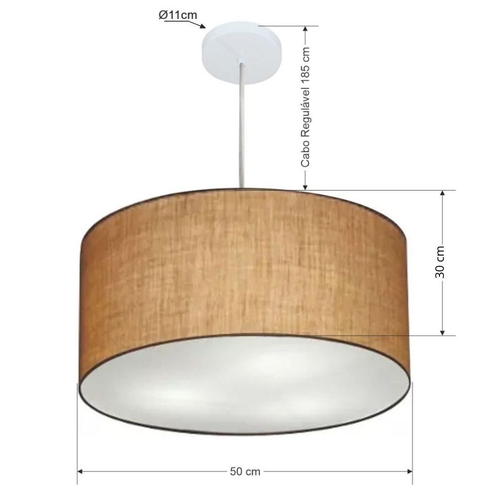 Pendente Cilíndrico Md-4213 Cúpula em Tecido 50x30cm Palha - Bivolt
