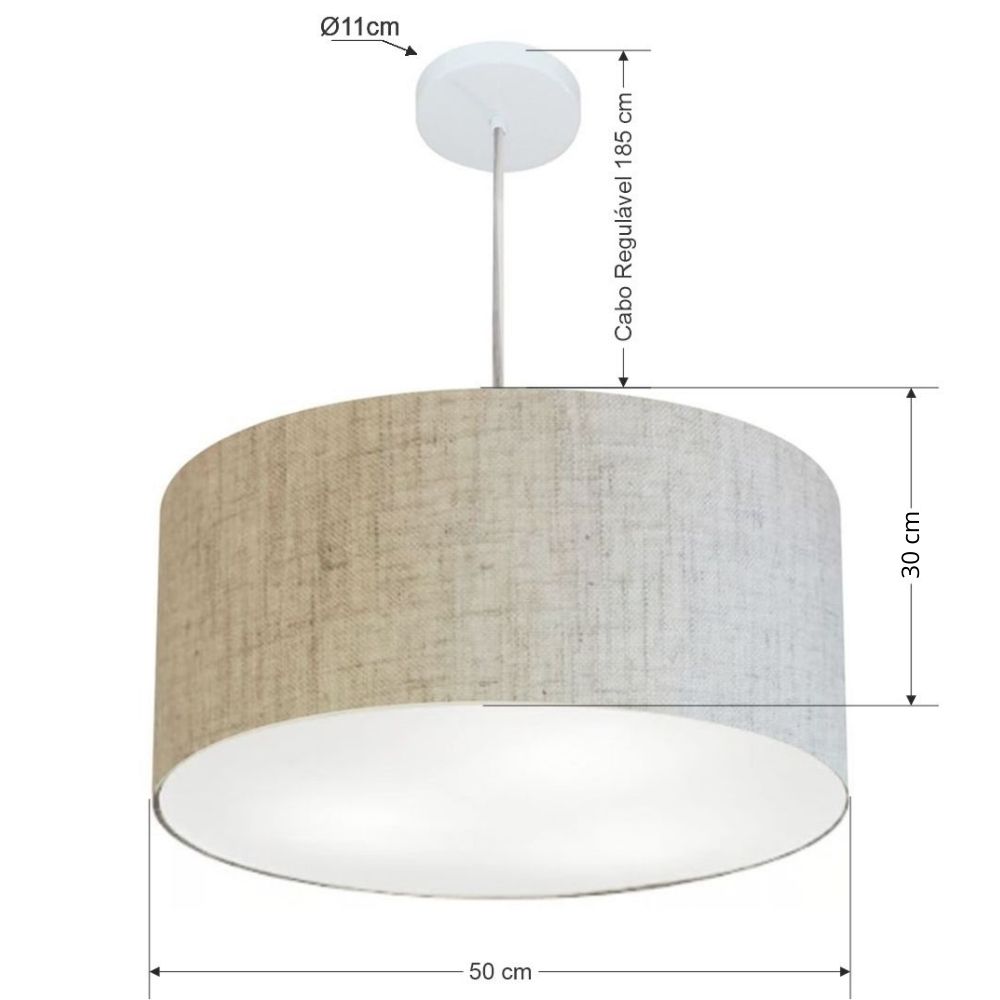Pendente Cilíndrico Md-4213 Cúpula em Tecido 50x30cm Rústico Bege - Bivolt