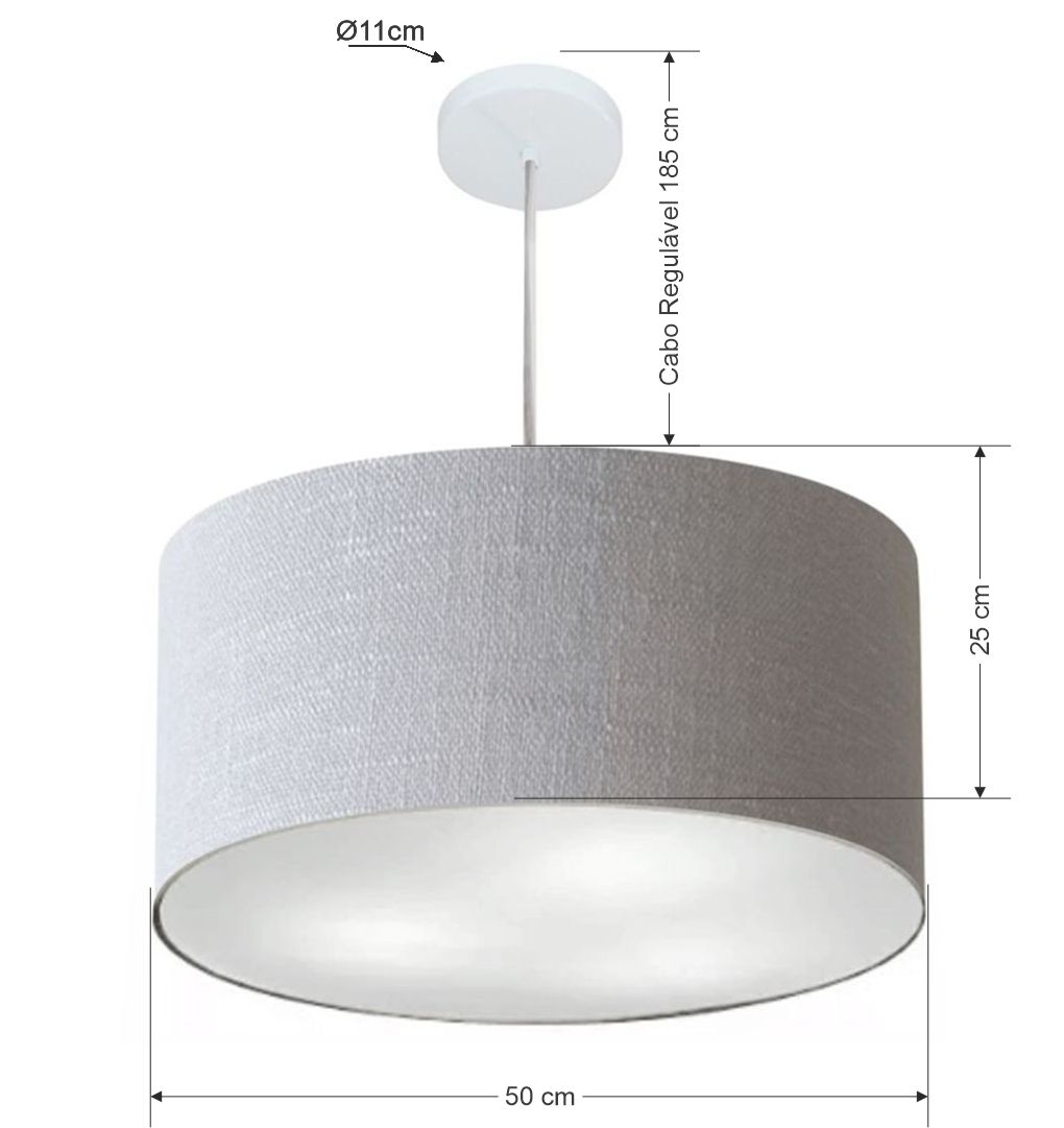 Pendente Cilíndrico Md-4213 Cúpula em Tecido 50x30cm Rústico Cinza - Bivolt