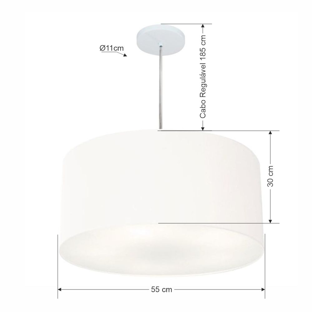 Pendente Cilíndrico Md-4215 Cúpula em Tecido 55x30cm Branco - Bivolt