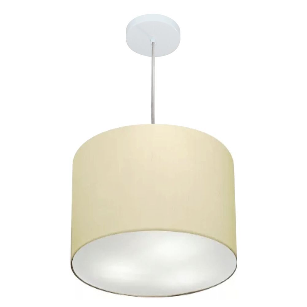 Pendente Cilíndrico Md-4216 Cúpula em Tecido 40x30cm Algodão Crú - Bivolt