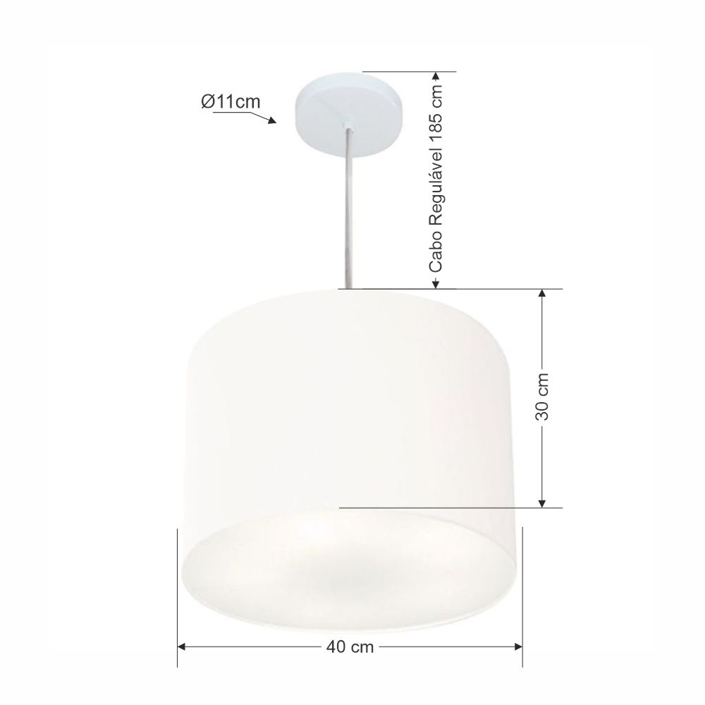Pendente Cilíndrico Md-4216 Cúpula em Tecido 40x30cm Branco - Bivolt