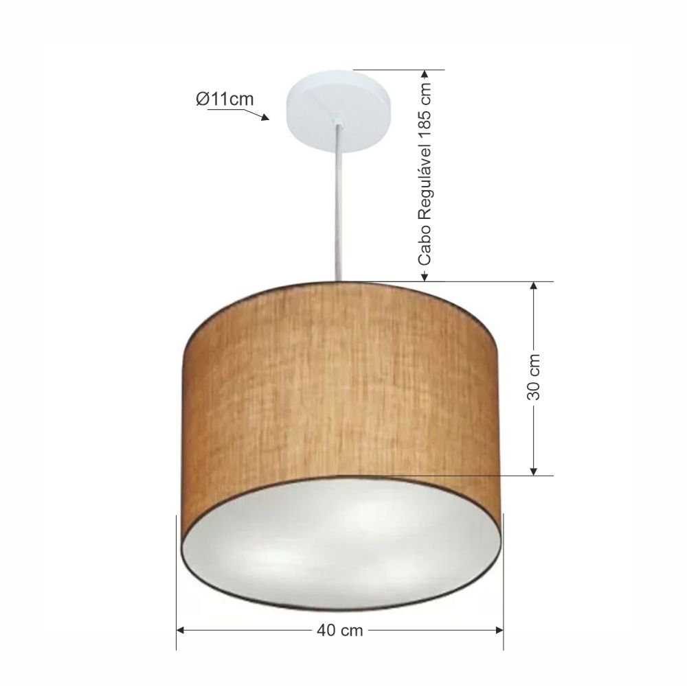 Pendente Cilíndrico Md-4216 Cúpula em Tecido 40x30cm Palha - Bivolt