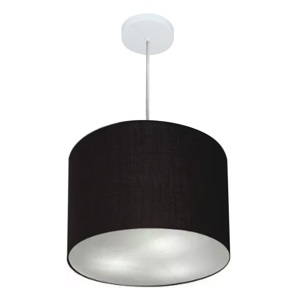 Pendente Cilíndrico Md-4216 Cúpula em Tecido 40x30cm Preto - Bivolt