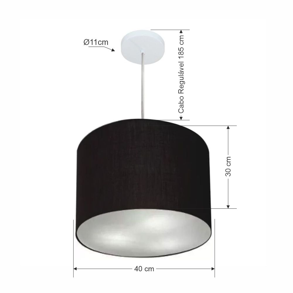 Pendente Cilíndrico Md-4216 Cúpula em Tecido 40x30cm Preto - Bivolt