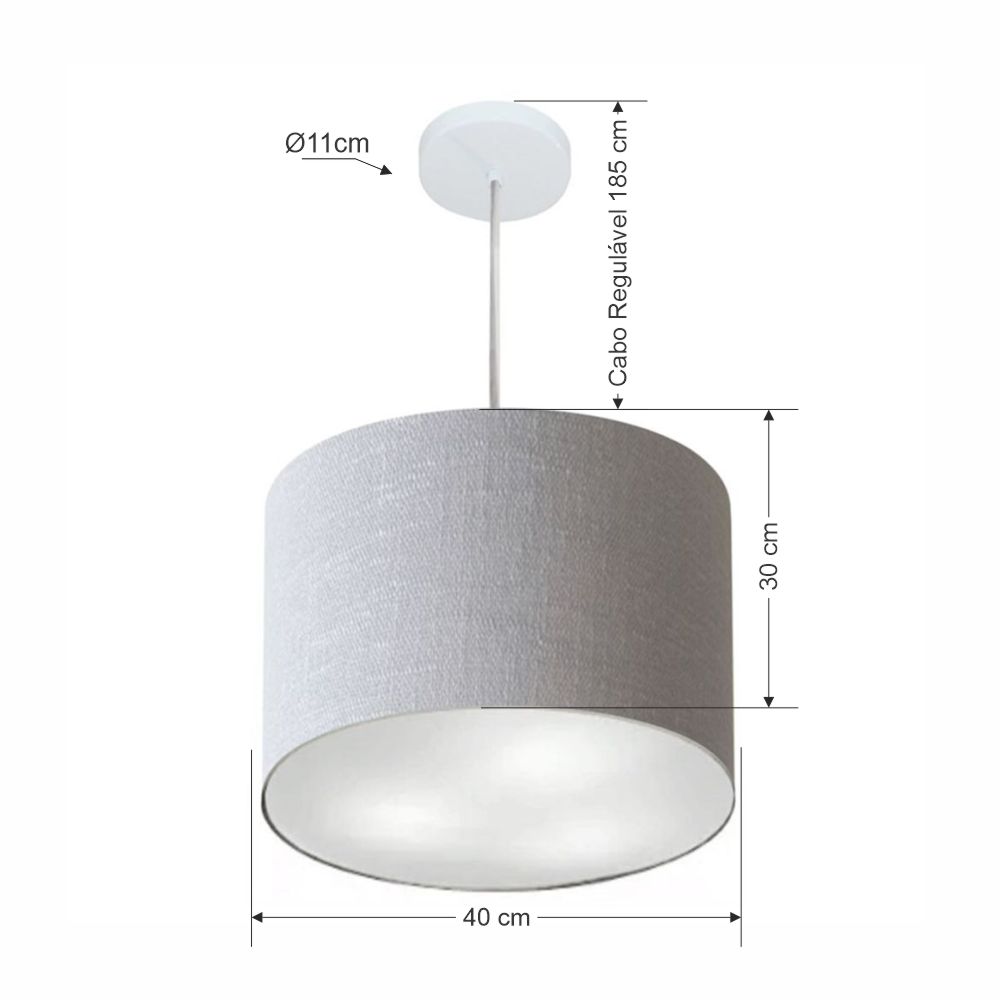 Pendente Cilíndrico Md-4216 Cúpula em Tecido 40x30cm Rústico Cinza - Bivolt
