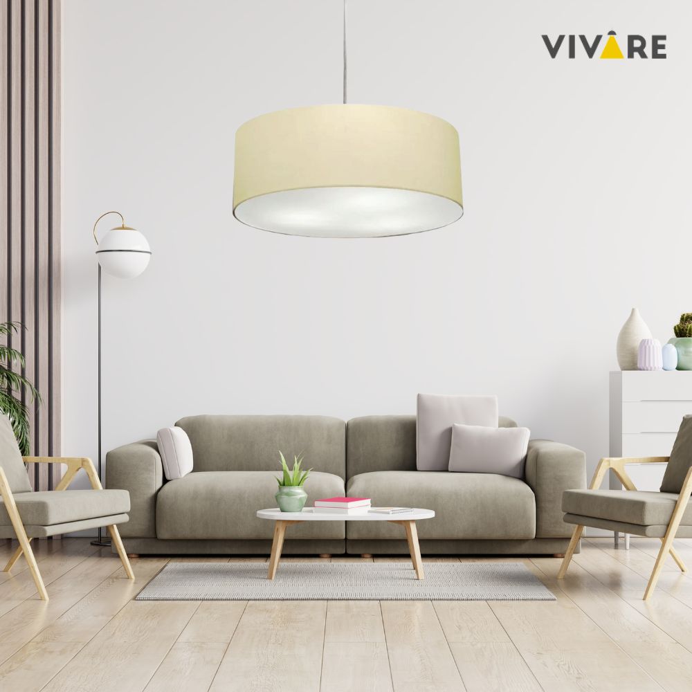 Pendente Cilíndrico Md-4217 Cúpula em Tecido 50x15cm Algodão Crú - Bivolt