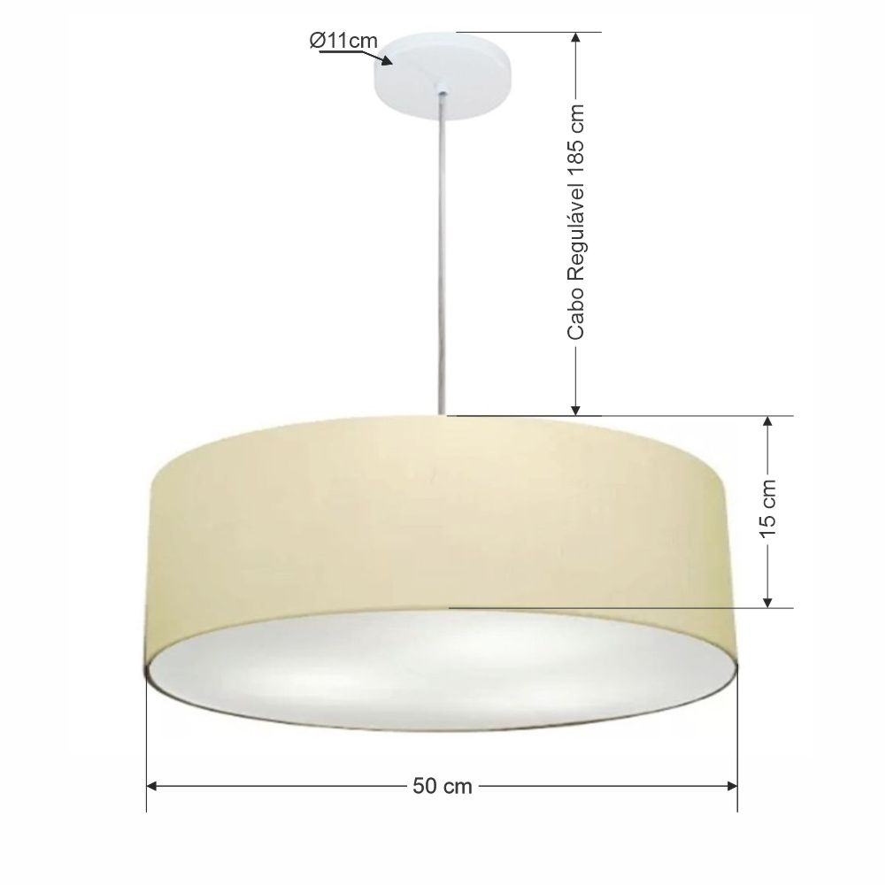 Pendente Cilíndrico Md-4217 Cúpula em Tecido 50x15cm Algodão Crú - Bivolt